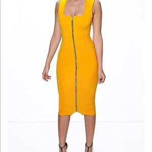 Sia Square Neck Zip Front Midi Bodycon Dress